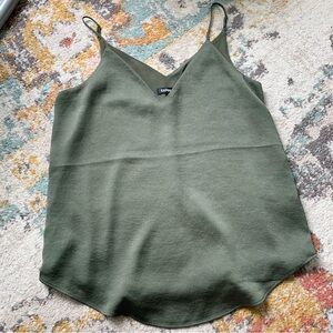 Express Olive Green Satin Cami Camisole Tank V Neck Adjustable Straps M Like New